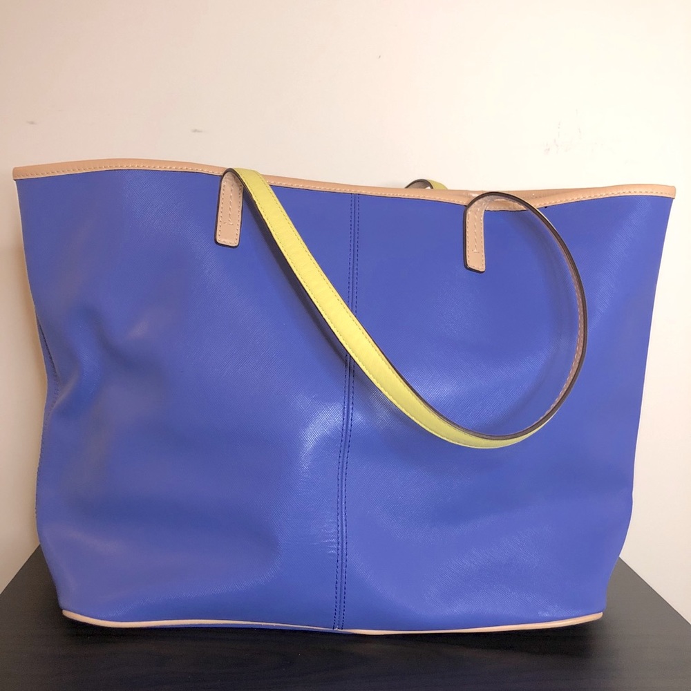 Coach Blue & Yellow Leather Tote Bag - Picture 5 of 13